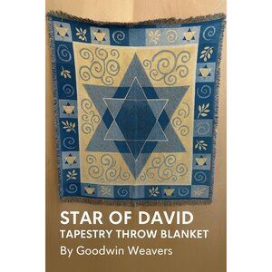 Goodwin Weavers Star of David Throw Blanket 57x45 Judaica Tapestry Cotton Fringe